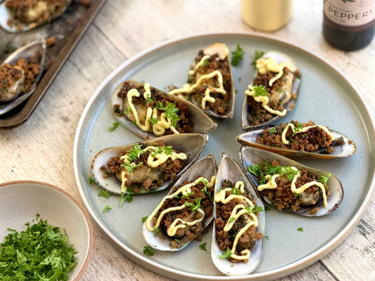 Recipe | Herb crumbed mussels with lemon & fennel seed EVOO mayo