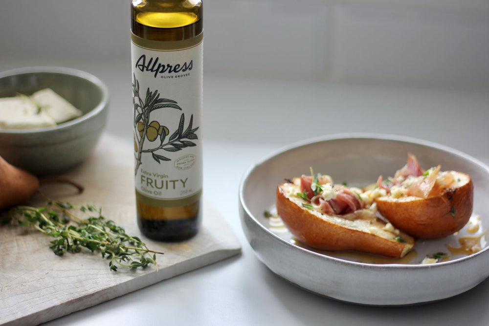 Recipe | Roast Pear and Prosciutto with Fruity EVOO – Allpress Olive Groves