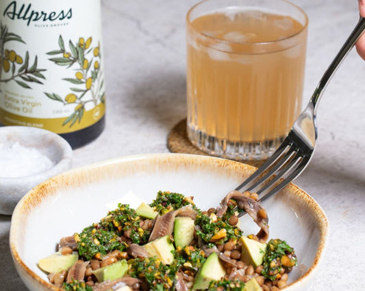 Recipe | Lentil & avocado salad with anchovies & pistachio gremolata