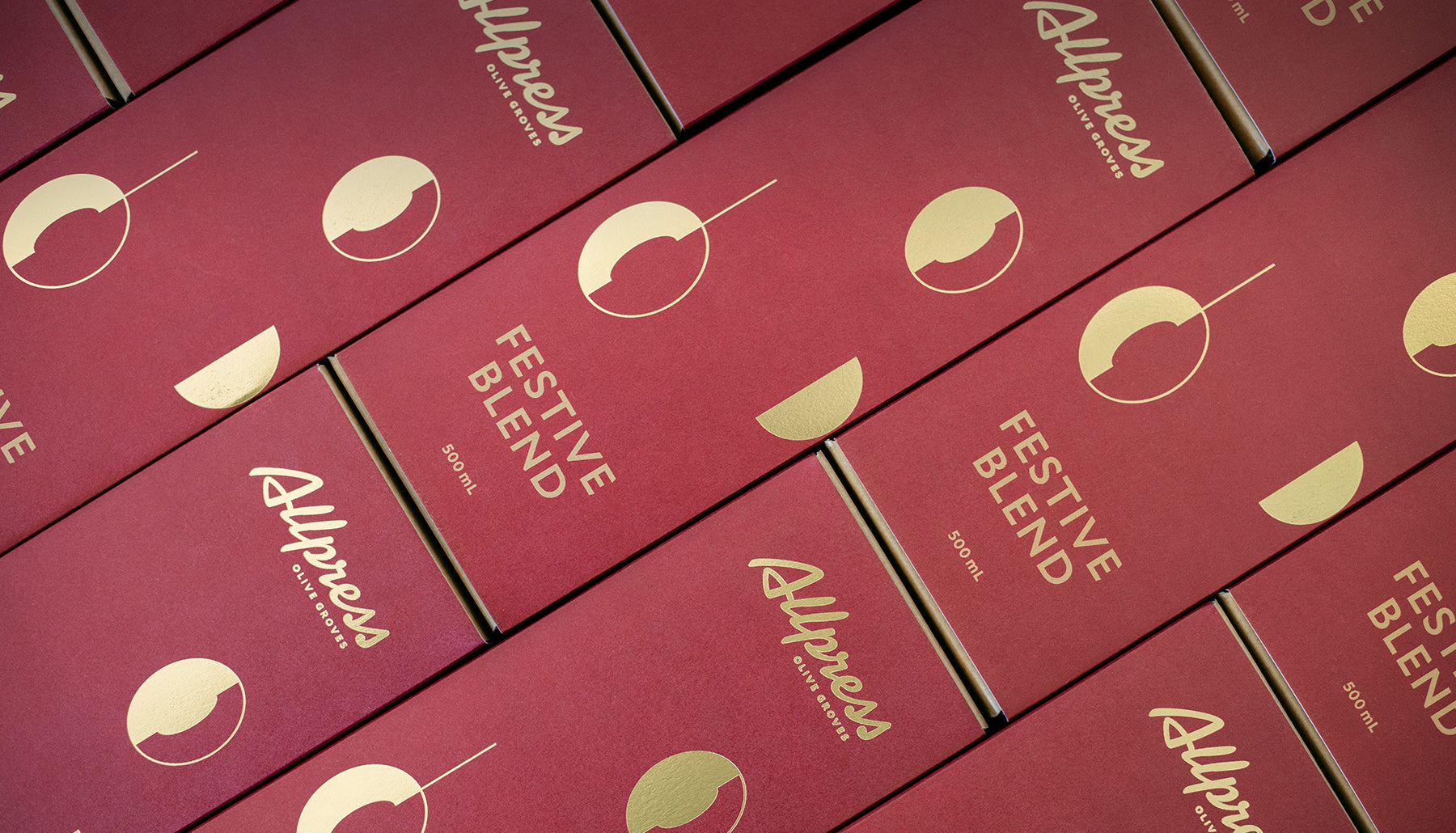 Allpress Olive Groves Festive Blend in red and gold gift packaging 