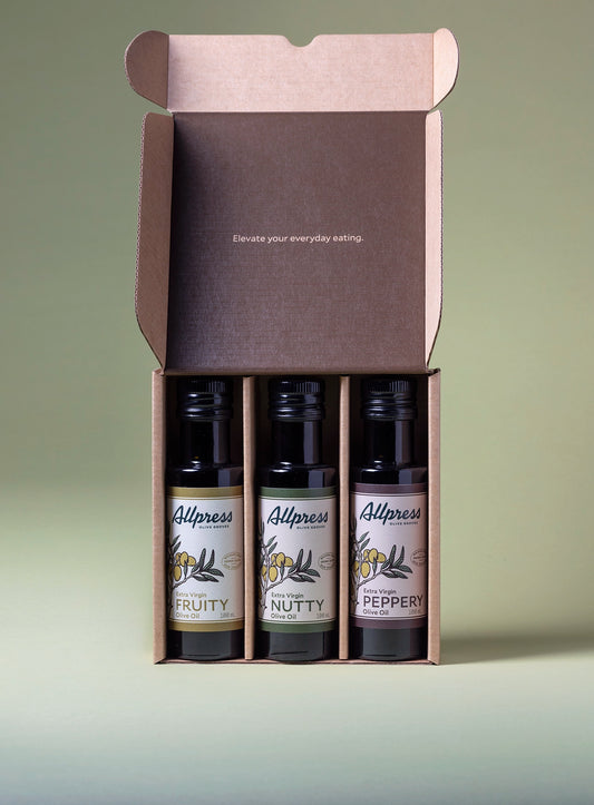 Allpress Olive Grove gift box 3x 100ml Triple Pack - Fruity, Nutty, Peppery Extra Virgin Olive Oil 