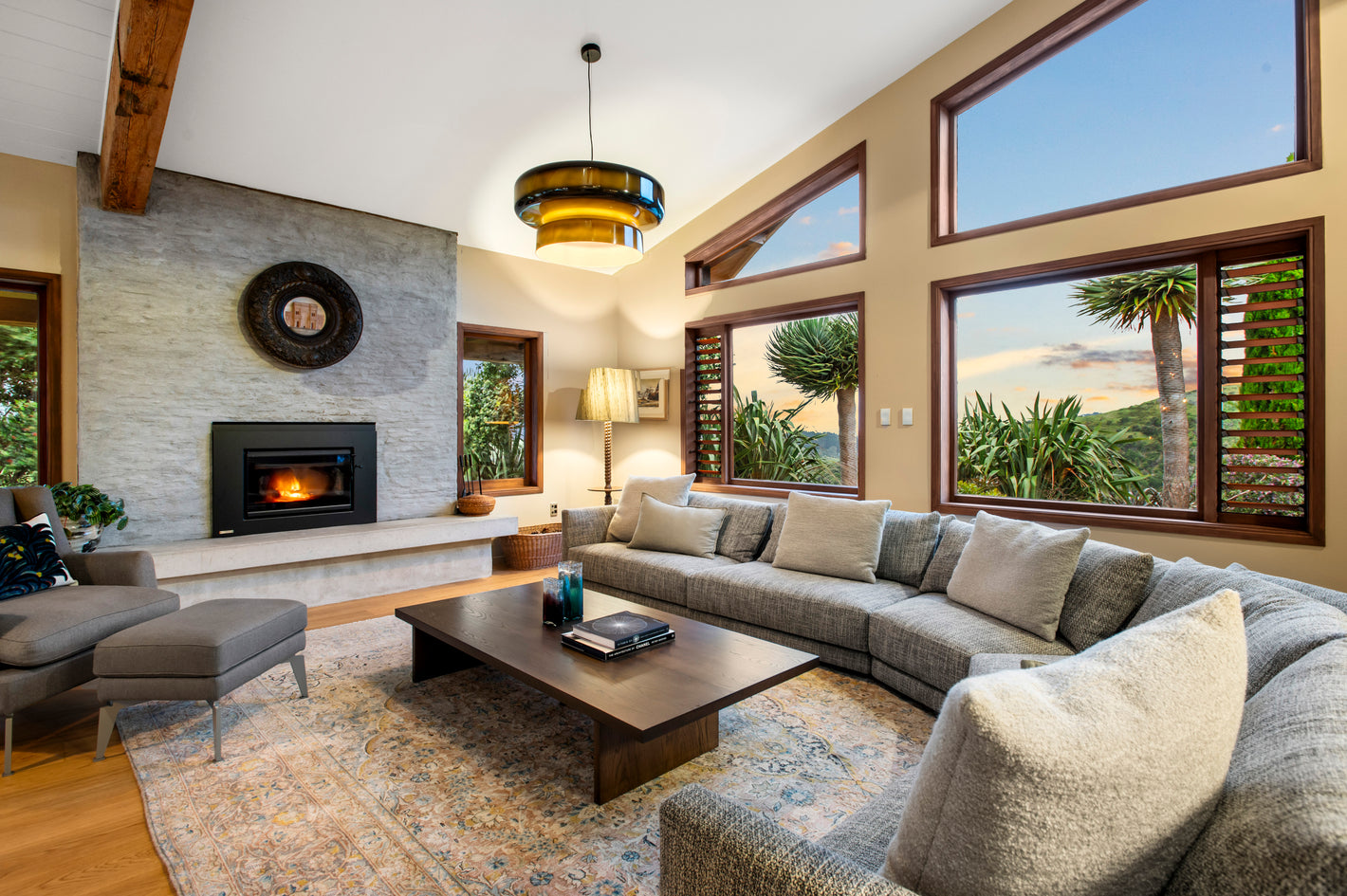 Luxury stays on Waiheke Island with fireplace, modern living and scenic views